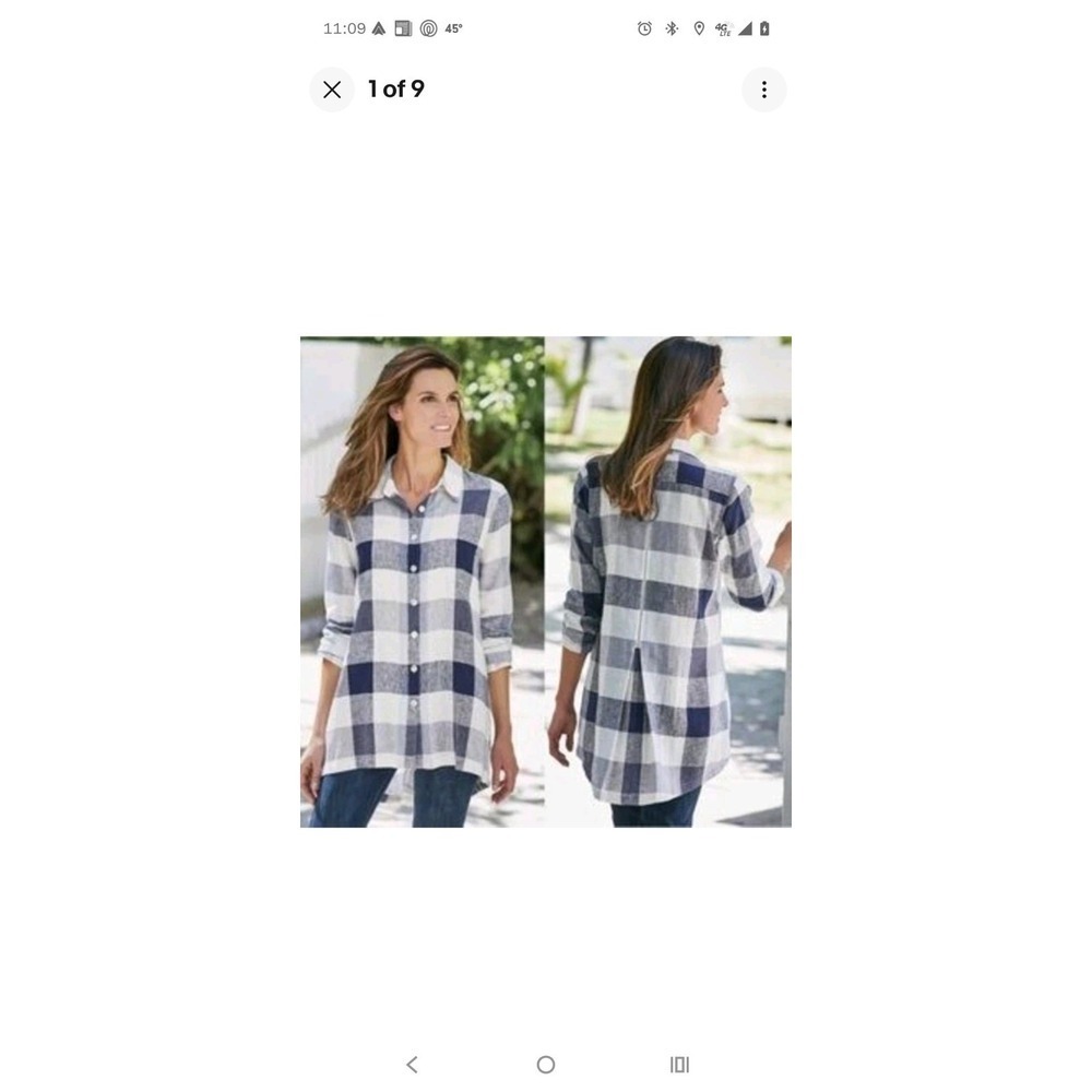 Soft Surroundings Blue Carreaux Plaid Linen Blend Button Zip Back Tunic XL - Picture 12 of 12